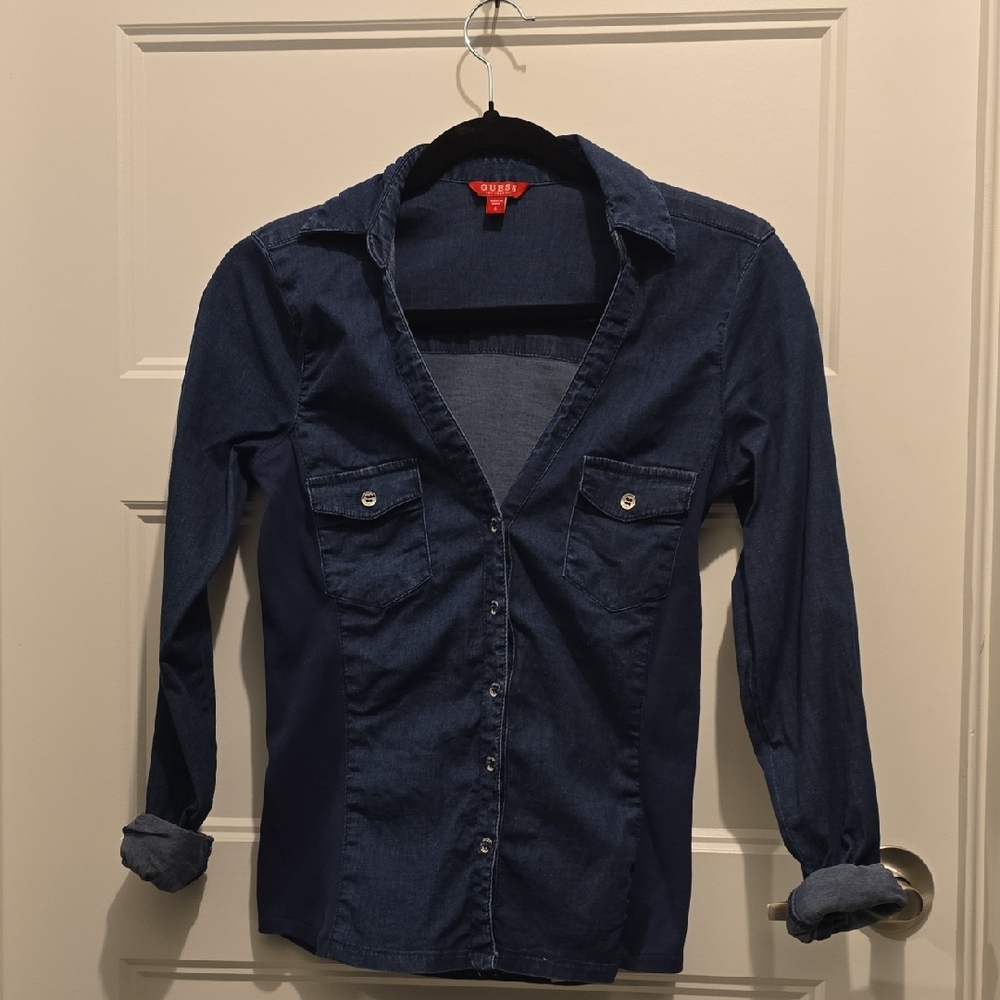 GUESS Women's Stretchy Denim Blouse